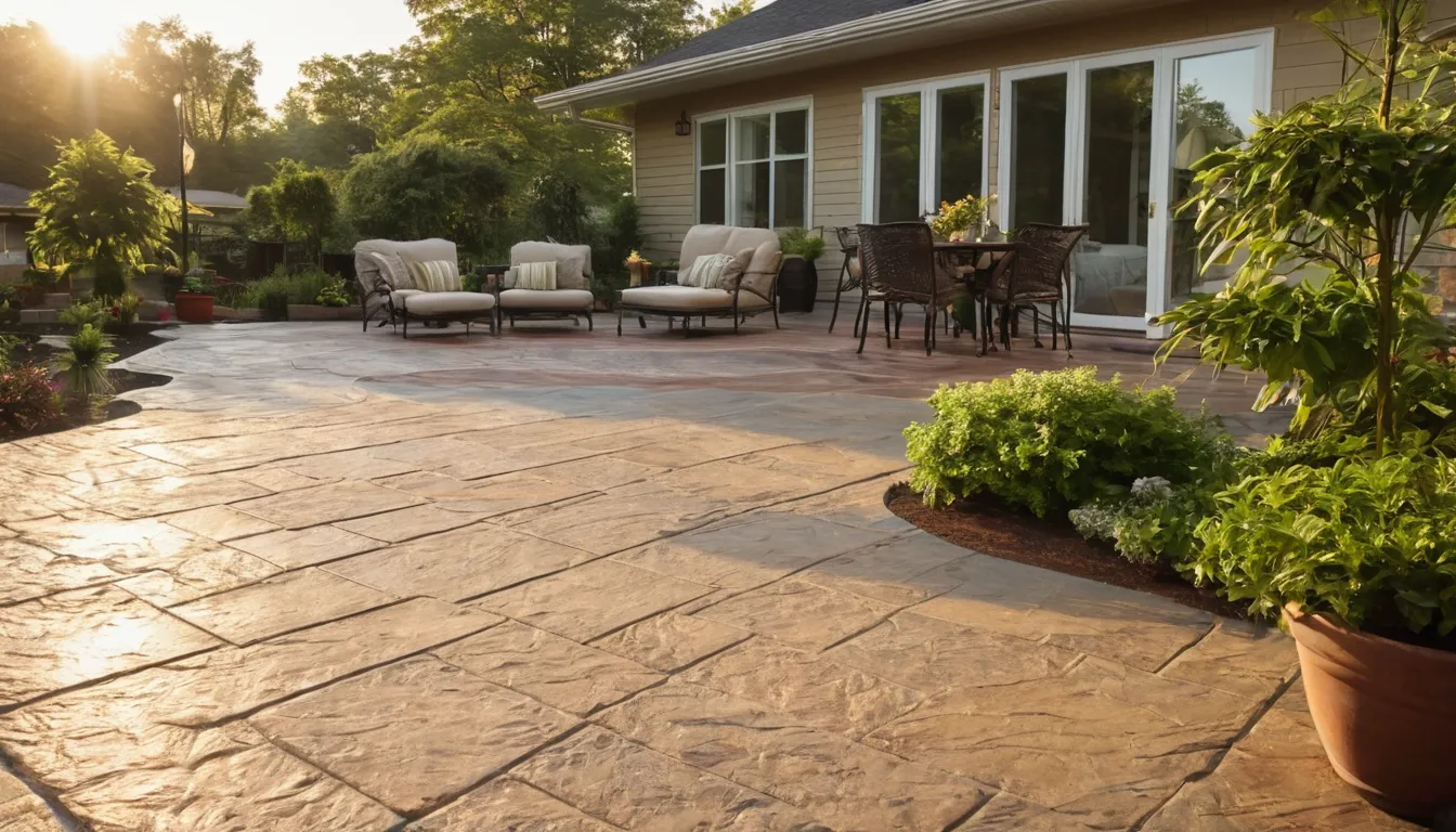 A stamped concrete patio behind a home in St. Louis